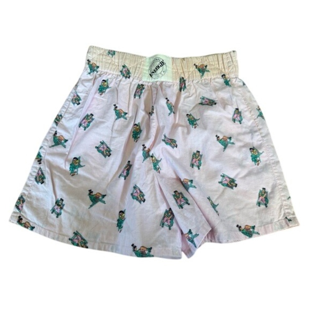 Vintage 80s International Energie U.S.A. Boxing shorts in pale pink printed